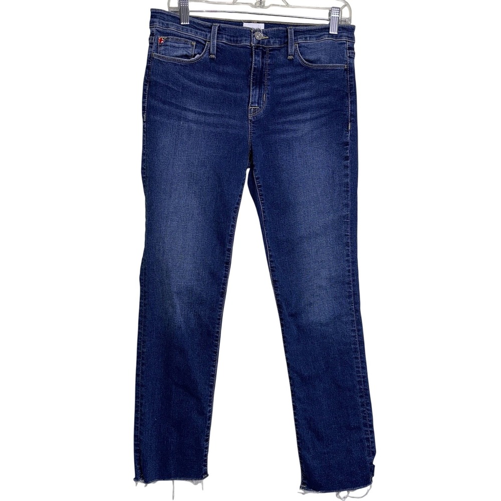 HUDSON Natalie Lei Straight Leg Jeans 28 Dark Wash Raw Hem Minimalist Clean Girl